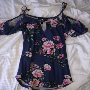 purple off the shoulder top with pink flowers